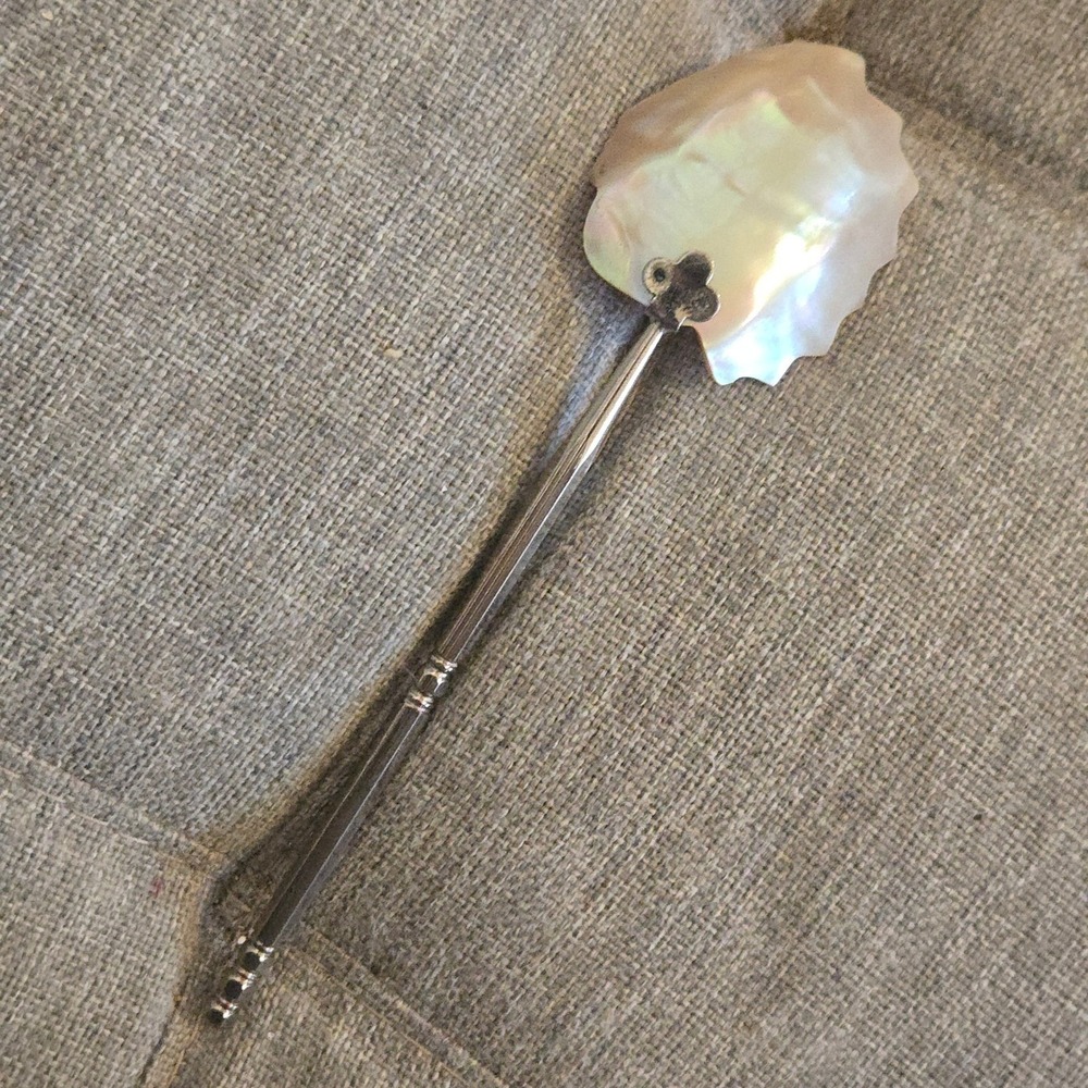 VTG Mother of Pearl Salt Spoon Jamestown RI Indian Chief 7" Victorian 1890s 19th - Picture 9 of 9
